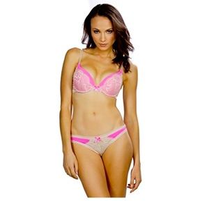 Sexy Pink & White Lace Bra & Hipster Panties Set